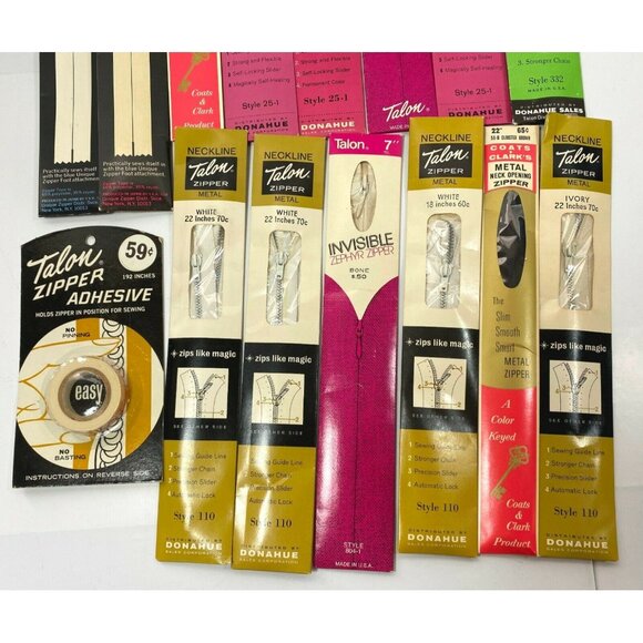 Vintage Zipper Sewing Lot of 14 Talon Coats & Clark Unique Various Adhesive - Picture 3 of 8